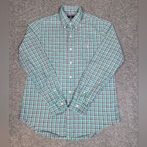 Polo Ralph Lauren Mens Button Down Shirt Size M Green Pink Plaid Preppy